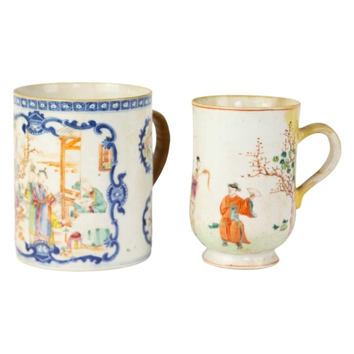 94 - A Chinese famille rose porcelain mug, Qianlong. With figures in a landscape including on horseback, ... 