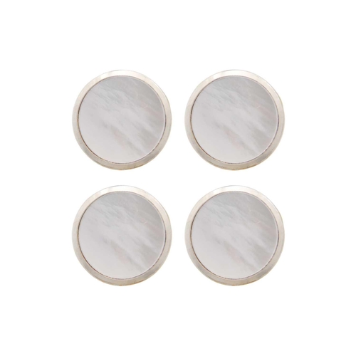 120 - An 18ct and mother-of-pearl dress shirt set. Comprising a pair of cufflinks, pair of collar studs an... 