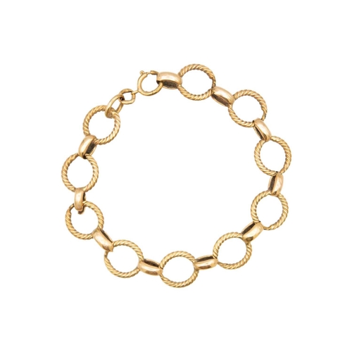 44 - A 9ct (tested) oval and circular twist link bracelet. The chain with three broken links, length 24, ... 