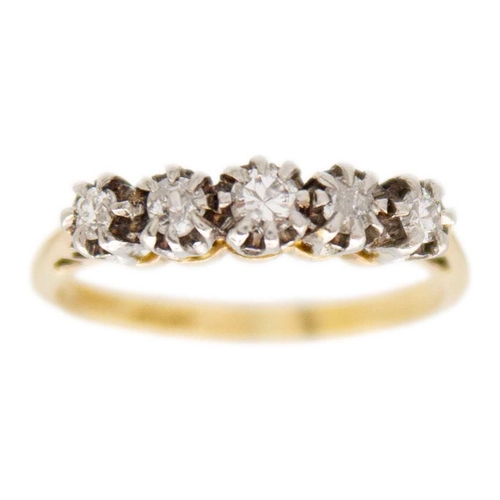 62 - An 18ct and platinum diamond set five stone ring. The round brilliant cut diamonds of 0.34ct total e... 