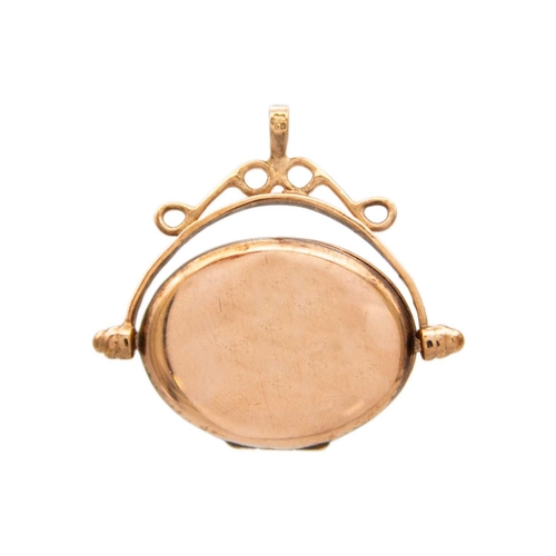 8 - A 9ct hallmarked rose gold swivel locket pendant. Width 34mm, 6.0g.