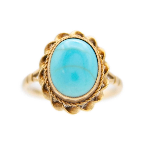 85 - A Victorian bombe form turquoise gold ring With enclosed back, diameter of the head 22mm, size I 1/2... 