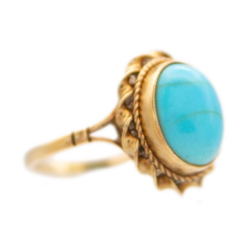 85 - A Victorian bombe form turquoise gold ring With enclosed back, diameter of the head 22mm, size I 1/2... 