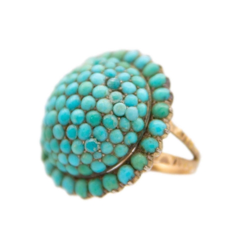 85 - A Victorian bombe form turquoise gold ring With enclosed back, diameter of the head 22mm, size I 1/2... 