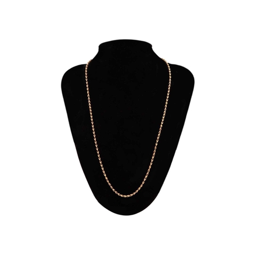 9 - A 9ct rose gold rope twist necklace. With ring bolt clasp, pad mark stamped 9ct, length 63cm, 12.0g.