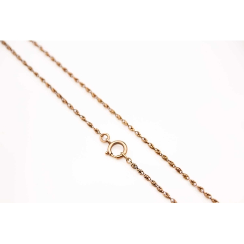 9 - A 9ct rose gold rope twist necklace. With ring bolt clasp, pad mark stamped 9ct, length 63cm, 12.0g.