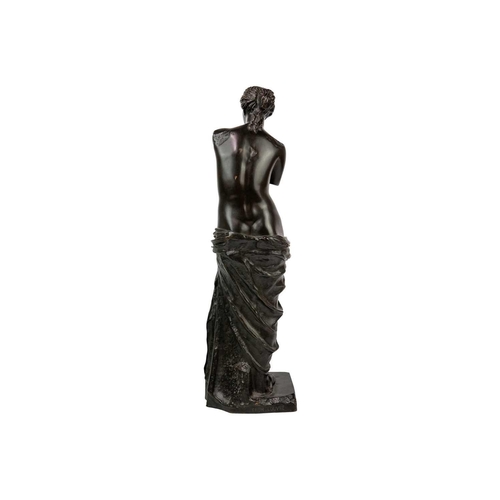 100 - A late 19th century French bronze figure of the Venus de Milo. Dark brown patination, stamped From L... 