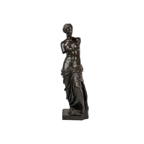 100 - A late 19th century French bronze figure of the Venus de Milo. Dark brown patination, stamped From L... 