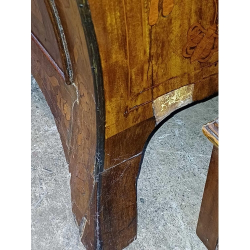 1015 - A Dutch mahogany and fruitwood marquetry bombe cylinder bureau. The roll top front extensively inlai... 