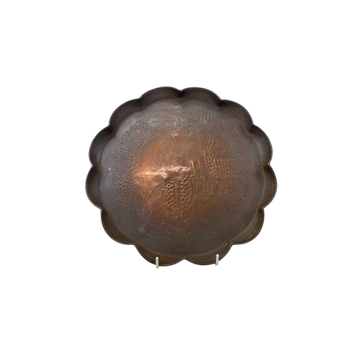 103 - Two copper trays, Hayle, possibly Eustace brothers. Engraved with galleons, the larger diameter 28.5... 