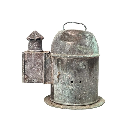 105 - A miner's lamp, labelled 3. Serial number 48136, height 26cm, together with a copper ships binnacle ... 