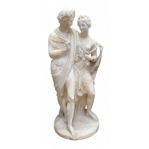 113 - An Italian alabaster grand tour group of Bacchus & Ariadne. 19th century, after the antique, on a ci... 