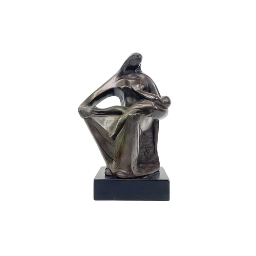 115 - A 20th century bronze model of a mother and baby. Signed monogram mounted on black fibreboard base, ... 