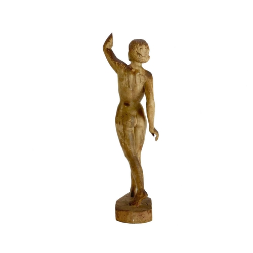 123 - A carved wood figure of a female nude. Circa 1930, indistinctly signed R Flint? Height 46cm.