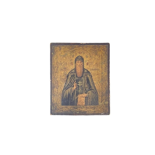 148 - A small Orthodox Icon. Probably from a triptych, 8.5cm x 7cm together with a modern Icon and a winge... 