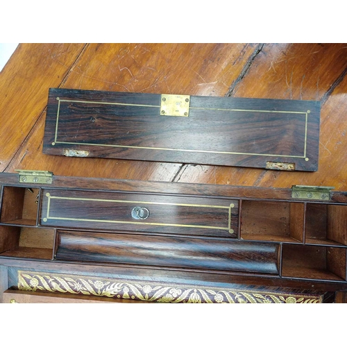 178 - A Regency rosewood lap desk or writing box. With fret cut brass banding and inlay, the eagle topped ... 