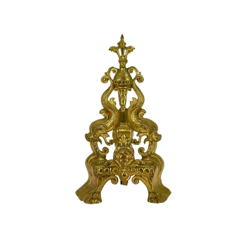 186 - A pair of French brass chenets, In Louis XVI style height 45cm.