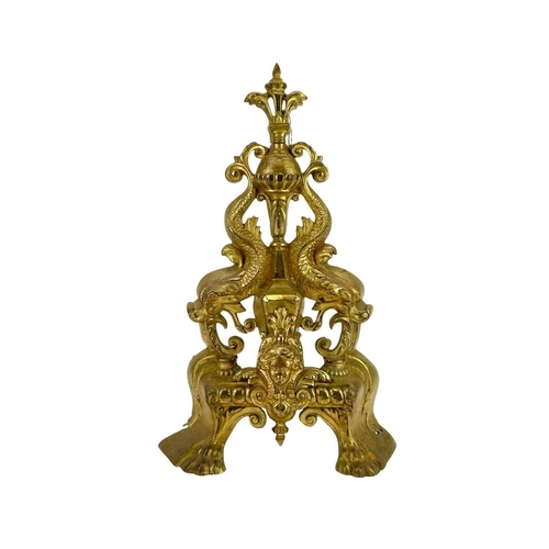 186 - A pair of French brass chenets, In Louis XVI style height 45cm.