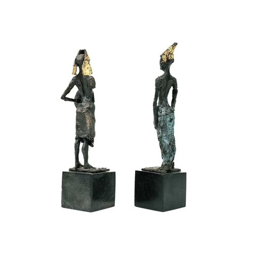 190 - Philip Wakeham Two bronze figures of a North African and warrior, with a shield, and a companion fig... 