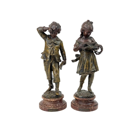 192 - A pair of French spelter figures of children. Late 19th century, titled 'Recompense' and 'Punition',... 