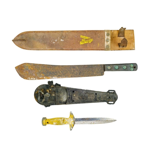 215 - A WW II machete, by S & J Kitchin Ltd. With broad arrow and dated 194? with a leather sheath, stampe... 