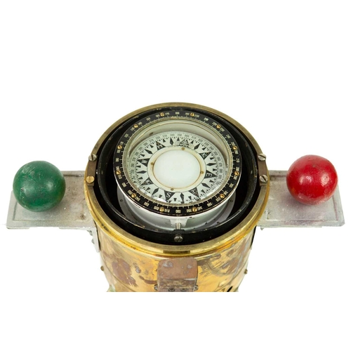 228 - A Japanese Daiko Keiki brass cased ship's binnacle compass. With gimbal fitting and adjustable red a... 