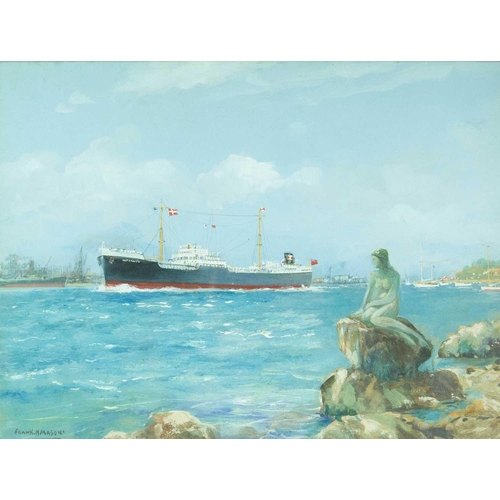 230 - Frank Henry MASON 'M.T. Astrality', Copenhagen harbour. Signed, oil on board, 30X39cm, framed 42.5X5... 