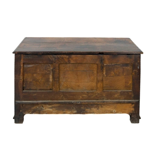 252 - A George III oak mule chest. The front with three fielded panels above two drawers, height 72cm, wid... 