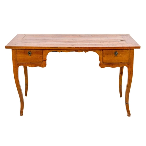 262 - A French cherry wood table. 19th century, fitted with two drawers on cabriole legs, height 77cm, wid... 