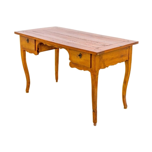 262 - A French cherry wood table. 19th century, fitted with two drawers on cabriole legs, height 77cm, wid... 