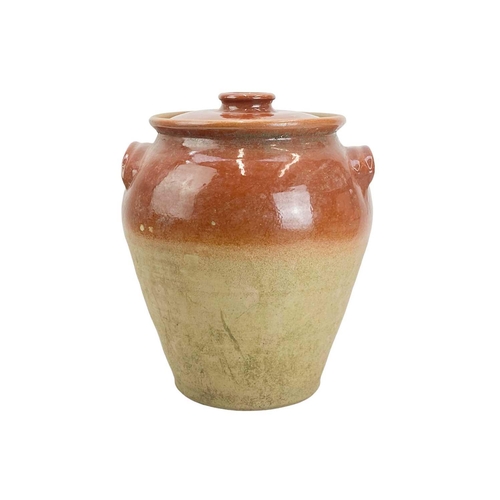 27 - A large stoneware crock pot and cover. Height 38cm. There are blemishes and imperfections, some ingr... 