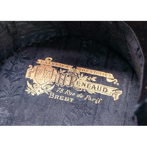 284 - A French silk top hat H Reneaud 78 Rue de Paris Brest label. Together with a moleskin top hat, three... 