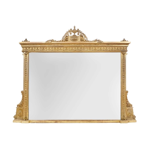 305 - A Regency gilt framed overmantel wall mirror. Height 104cm, width 130cm. Small losses to gesso in ar... 