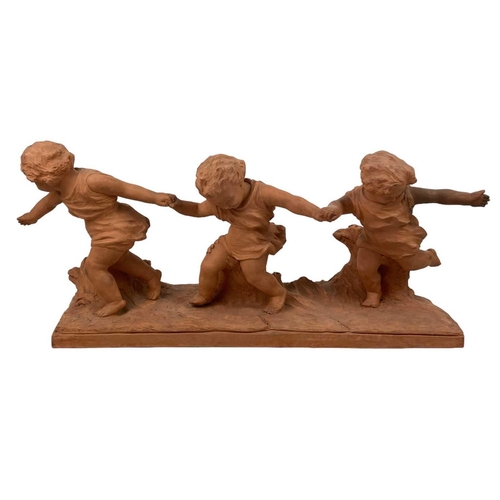 33 - Etienne Forestier. A terracotta group of three children dancing, incised signature and Susse foundry... 