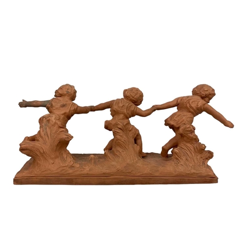 33 - Etienne Forestier. A terracotta group of three children dancing, incised signature and Susse foundry... 