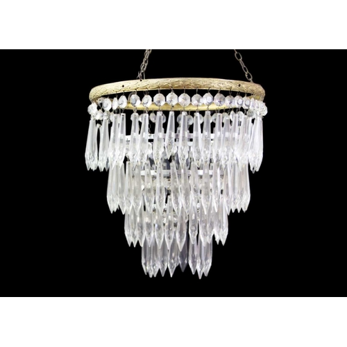 330 - A brass and chrome mounted cut glass chandelier. Early 20th century, with spear drops, height 26cm, ... 