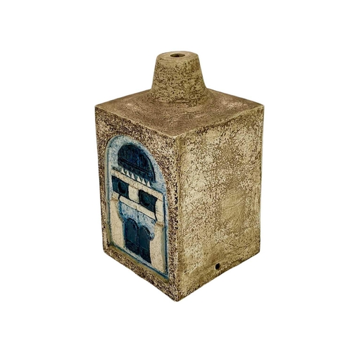 370 - A Troika rectangular table lamp base. Decorated by Tina Doubleday, in blue and brown shades, with a ... 