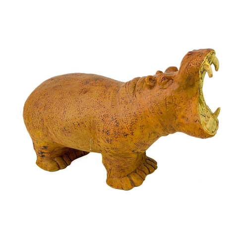 378 - Bernard Rooke (1938), a large studio pottery figure of a hippopotamus. With mouth open wide, initial... 