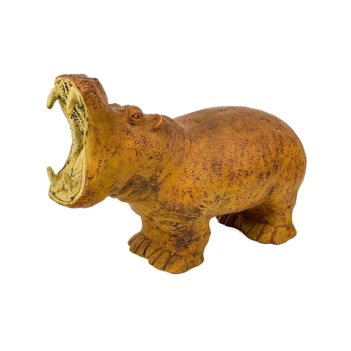 378 - Bernard Rooke (1938), a large studio pottery figure of a hippopotamus. With mouth open wide, initial... 