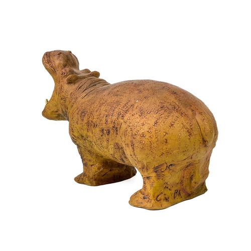 378 - Bernard Rooke (1938), a large studio pottery figure of a hippopotamus. With mouth open wide, initial... 