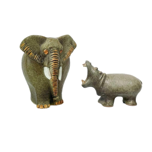 379 - Bernard Rooke (1938), five studio pottery animals. Comprising, an elephant, height 19.5cm, a hippopo... 