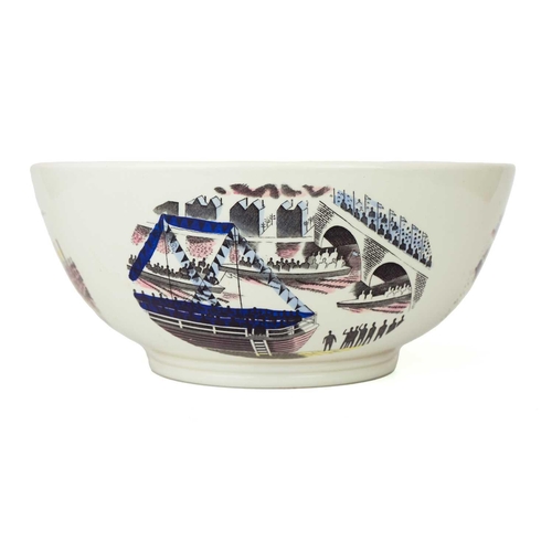 380 - Eric Ravilious for Wedgwood, a large boat race bowl. Circa 1938, internally printed with a view of P... 