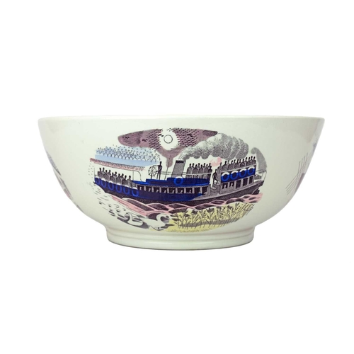 380 - Eric Ravilious for Wedgwood, a large boat race bowl. Circa 1938, internally printed with a view of P... 