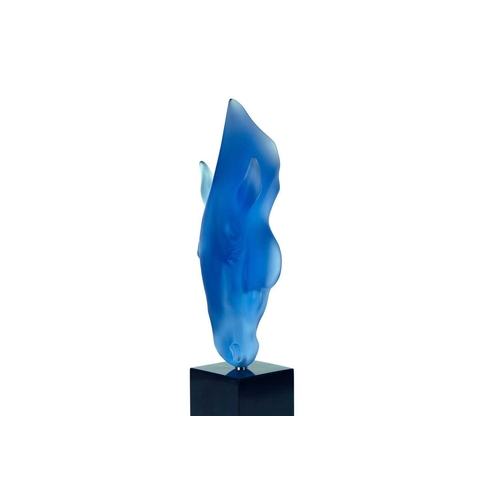 385 - A Lalique 'Still Water Blue' glass horse head. By Nic Fiddan Green, numbered 103/300, height 25cm, o... 