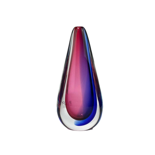 387 - Marco Polo International Gallery, Murano. A suite of three teardrop shape vases, circa 2000, coloure... 