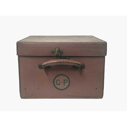 39 - A leather hat box. Stamped for John Pound, London, and initialled GP within a circle, height 27cm, w... 