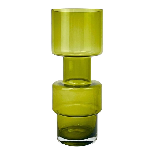 397 - Riihimaki Finish glass, three pieces. A Cog vase by Tamara Aldin height 28cm, a Pompadour olive gree... 