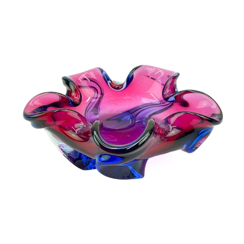 398 - A Murano glass trefoil ashtray/bowl. Diameter 15cm together with three other various mid century gla... 