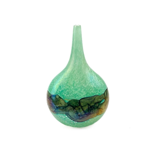 405 - A banded green Mdina lollipop vase. Signed Mdina to the base, with the original label, height 20cm.