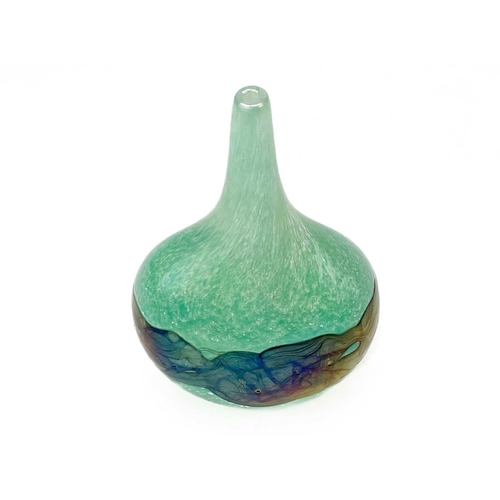 405 - A banded green Mdina lollipop vase. Signed Mdina to the base, with the original label, height 20cm.